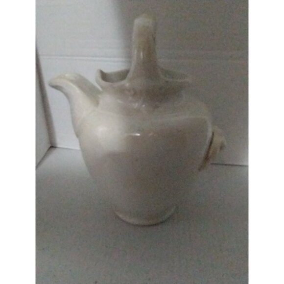 Vintage O.B. China White Ceramic Pitcher With Ornate Handle & Floral Design - Picture 1 of 8